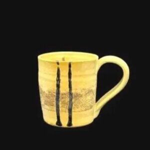 Vintage Studio Art Pottery Hand Thrown Golden Yellow Glazed Coffee Mug Signed